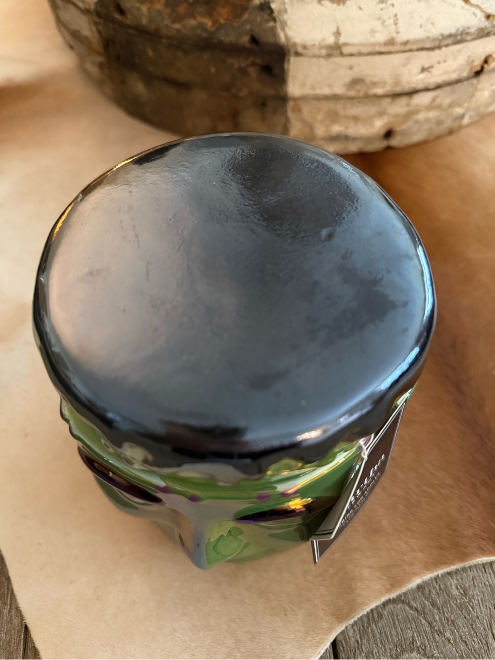 Brand NWT Martha Stewart Iridescent Green Frankenstein Face Candle Jar - Picture 10 of 13
